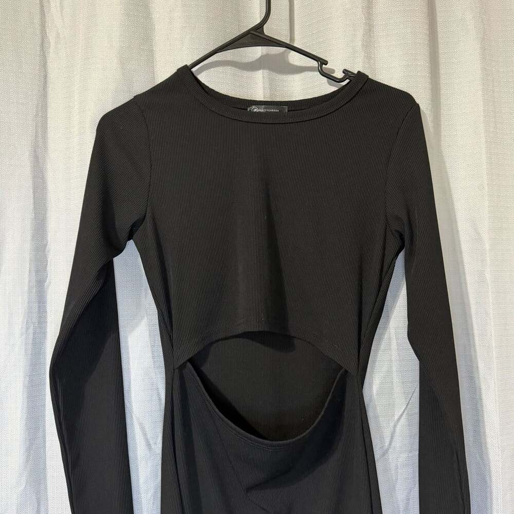 PRETTYGARDEN Cut Out Ribbed Long Sleeve Midi Dress Black